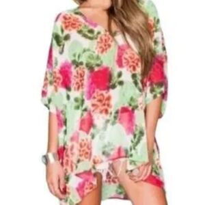 Show Me Your MuMu Peta Tunic Cactus Bloom floral Green Pink Tunic Cover Up XS